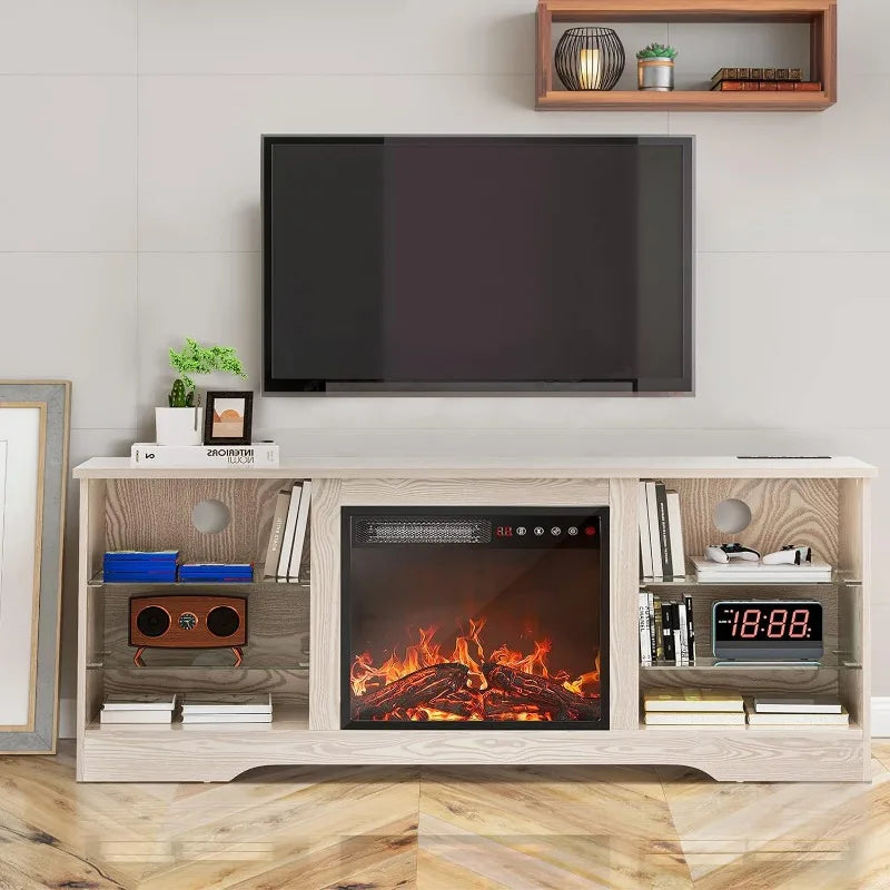 Fireplace TV Stand w/ 18'' Fireplace, Modern Entertainment Center/TVs up to 65", Media TV Console