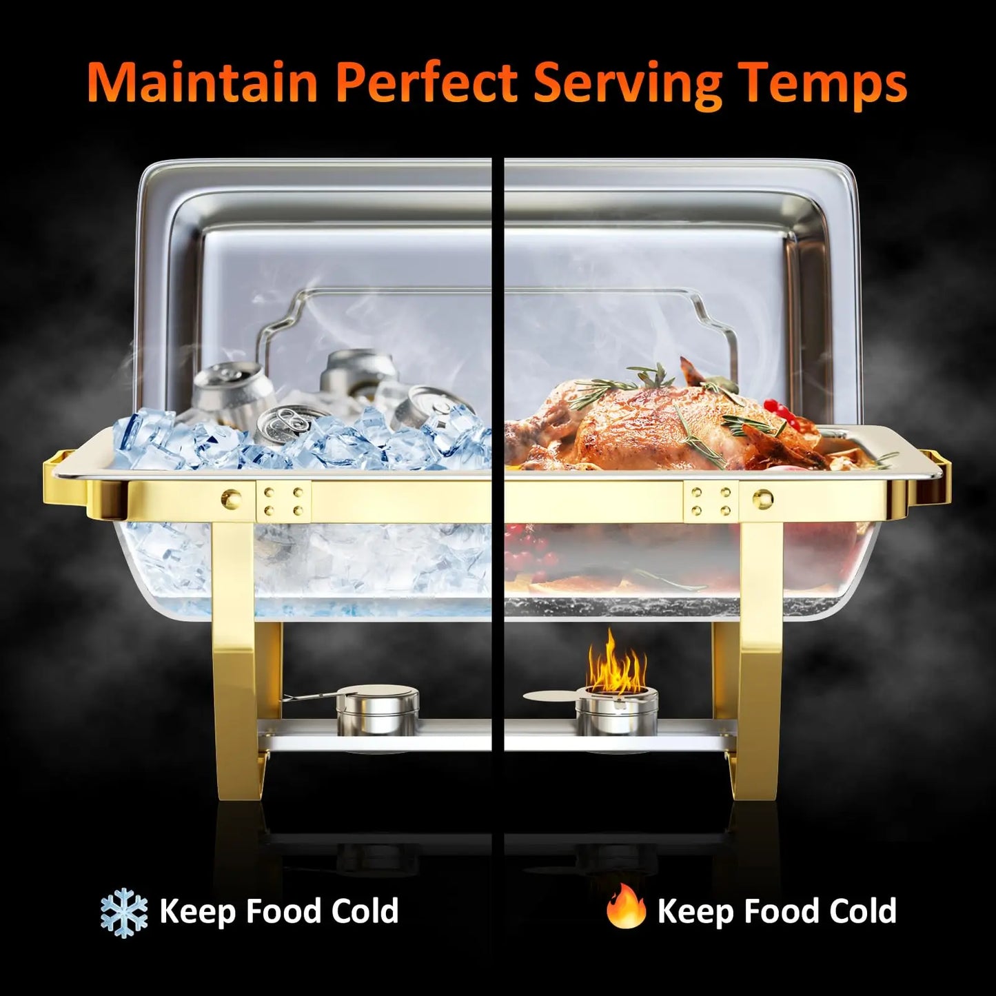 Chafing Dishes for Buffet 4 Pack 7pan, 9QT [Elegant Gold and Silver Colors] Stainless Steel Durable