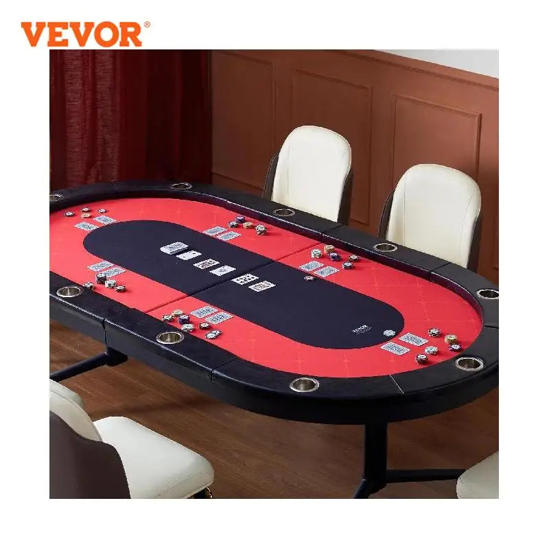 VEVOR 90/84" 10 Player Poker Table Blackjack Texas Holdem Padded Rails Stainless Steel Cup Holders