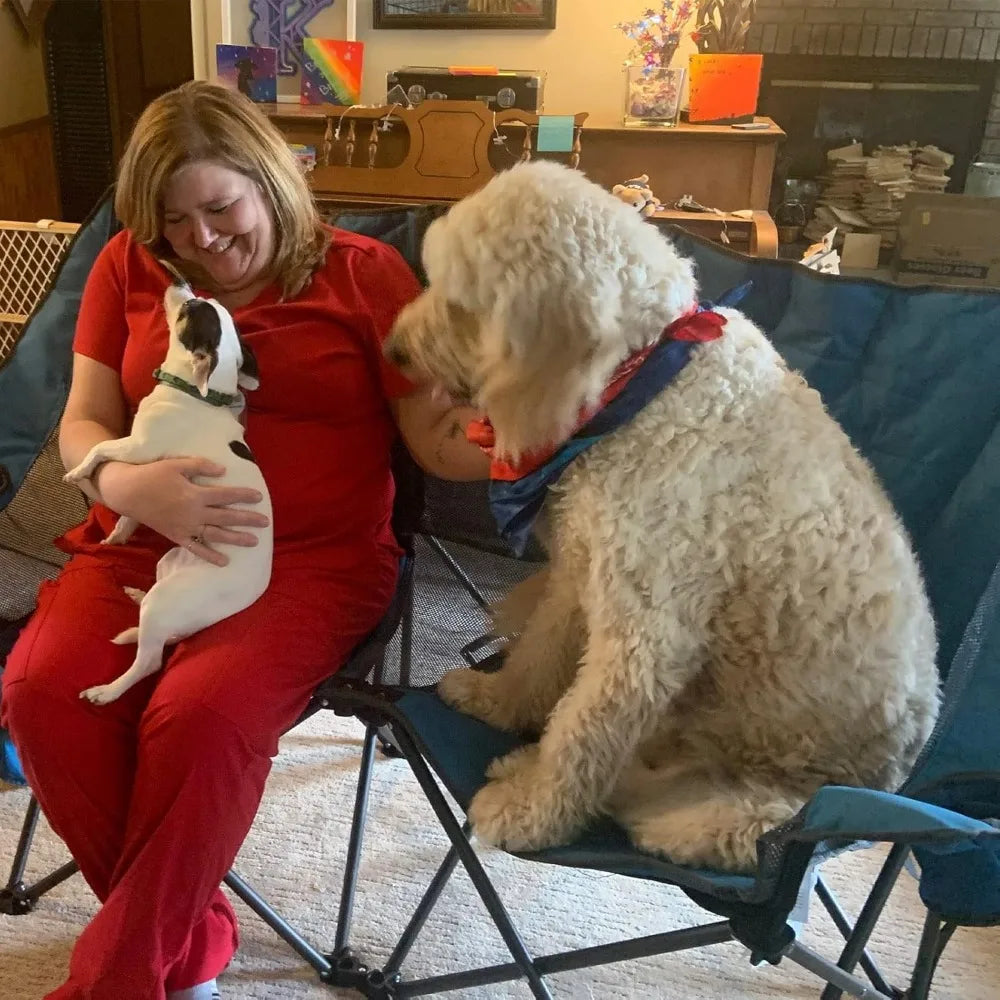 Folding Double Camping Loveseat Chair, Heavy Duty Portable Outdoor Chair with Storage for 2 People