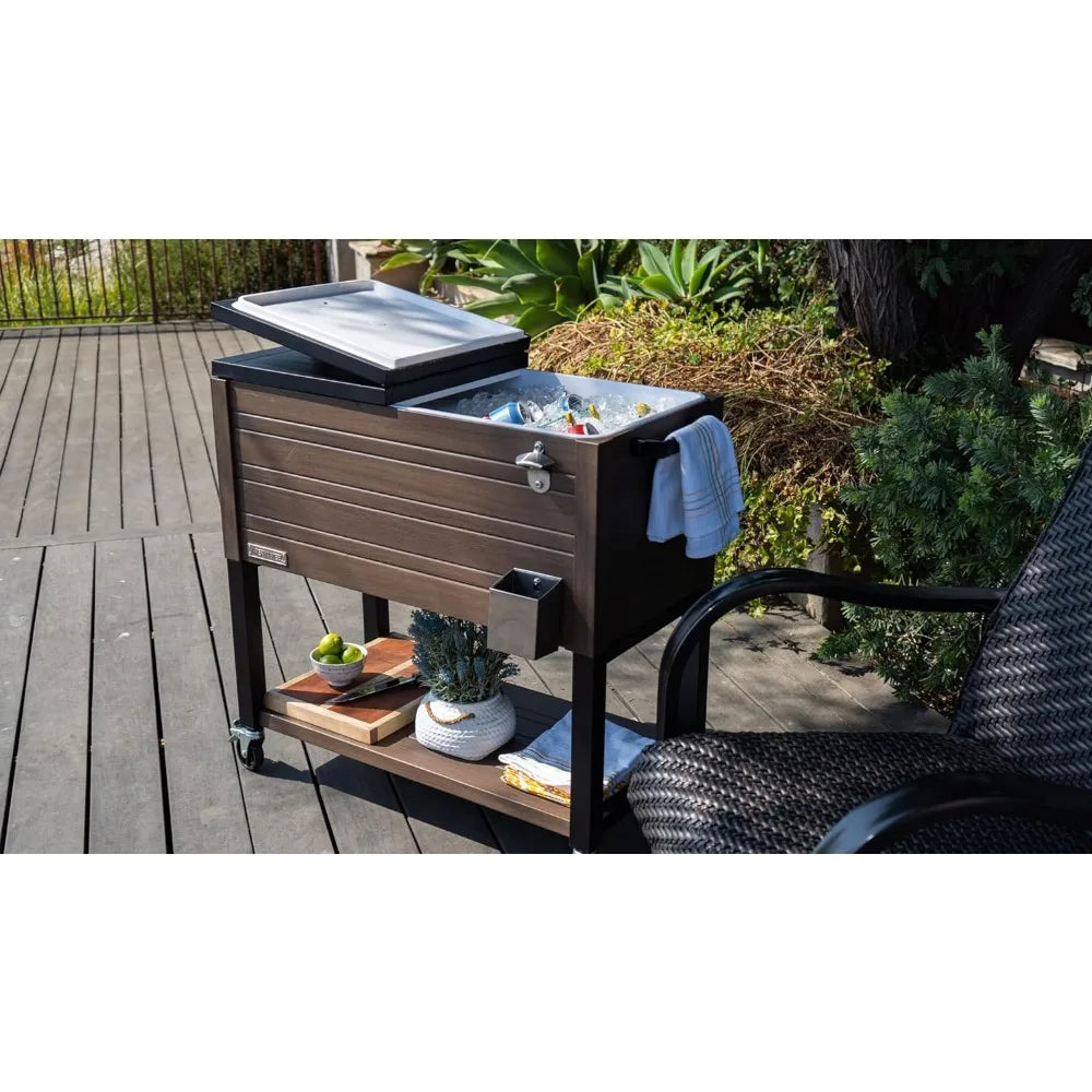 80-Quart Outdoor Patio Cooler w/Wheels | Beverage Rolling Cooler for Backyard Deck, PS-A205-80QT-BR