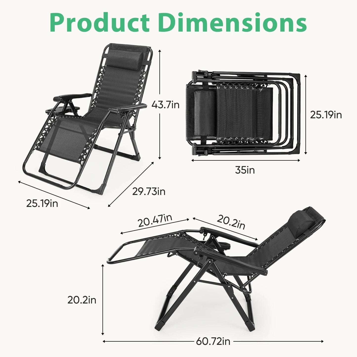 JHK Zero Gravity Portable Recliner Camping Patio Outdoor Garden Lounge Chair with Cup Holder Trays
