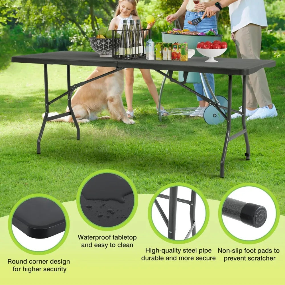6 FT Folding Camping Table Heavy Duty Plastic Portable Square Dining Table