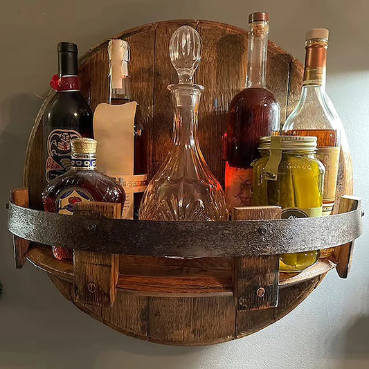 Creative Wooden Vintage Whiskey Barrel Shelf Hand Crafted Liquor Bottle Display