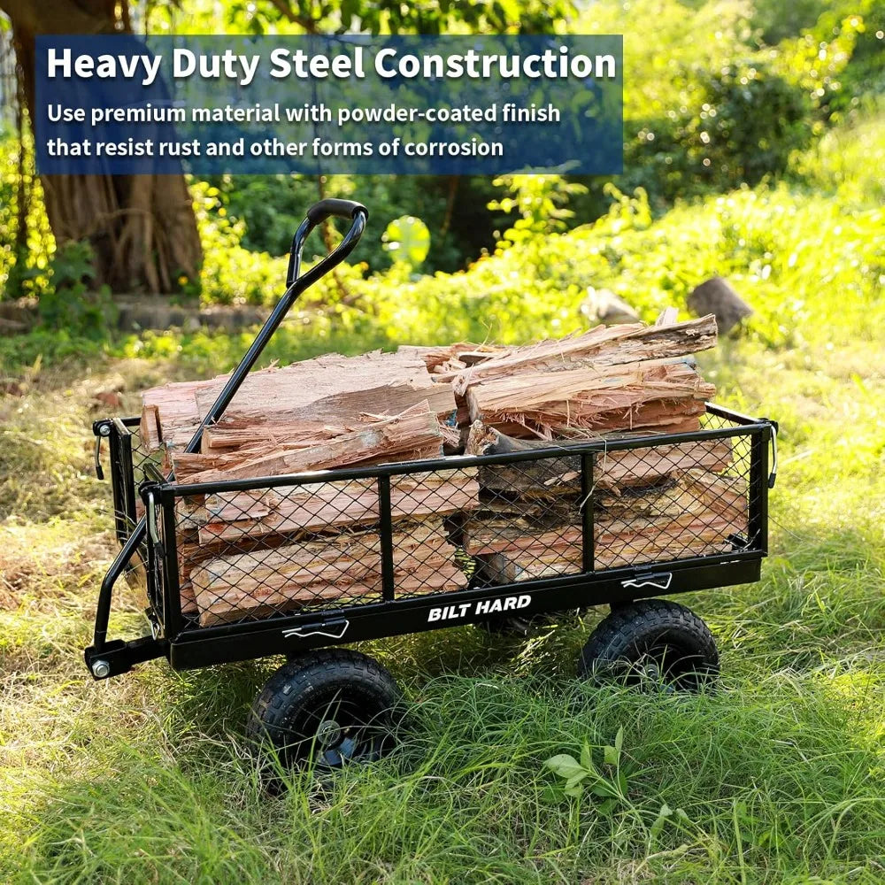 400 Lbs Capacity Steel Garden Cart w/10" Flat Free Tires 180° Rotating Handle/4 Cu.Ft Utility Cart