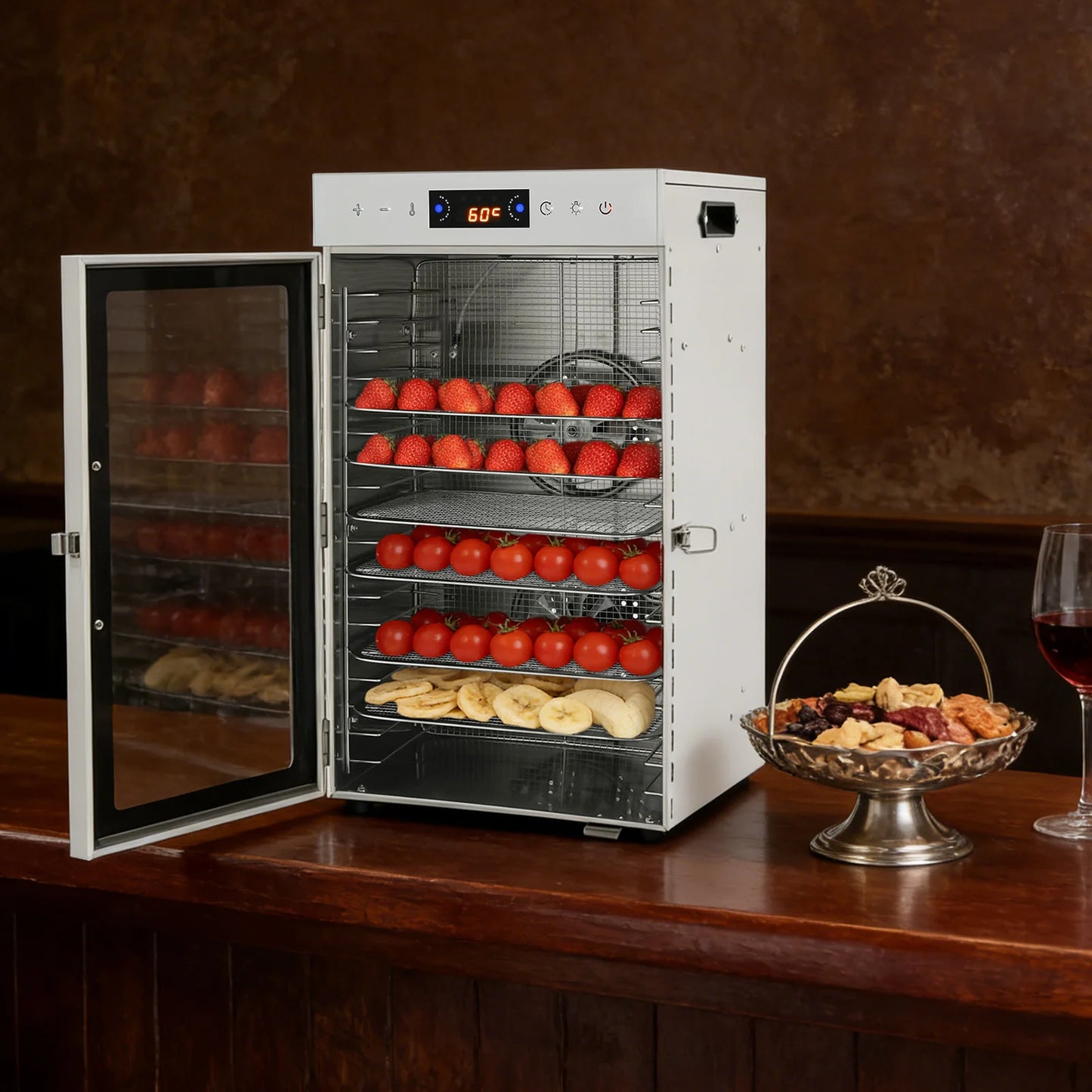 Stainless Steel Fruit Dryer+800W Power, Food Dehydrator+18 Grids, Fruit Dryer Machine+30-90°C Temp