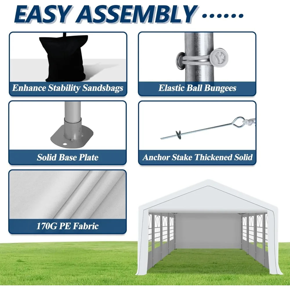 Outdoor Canopy Party Tent, 20'X30' Patio Party Tent w/Sides and 4 Sandbags, Heavy Duty Steel Frame