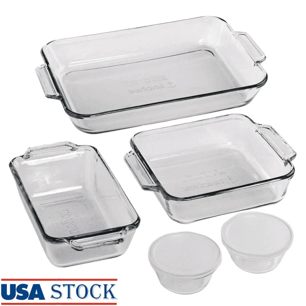 7 Piece Glass Baking Dish Set Oven Safe Bakeware Casserole Dishes Durable Tempered Glass