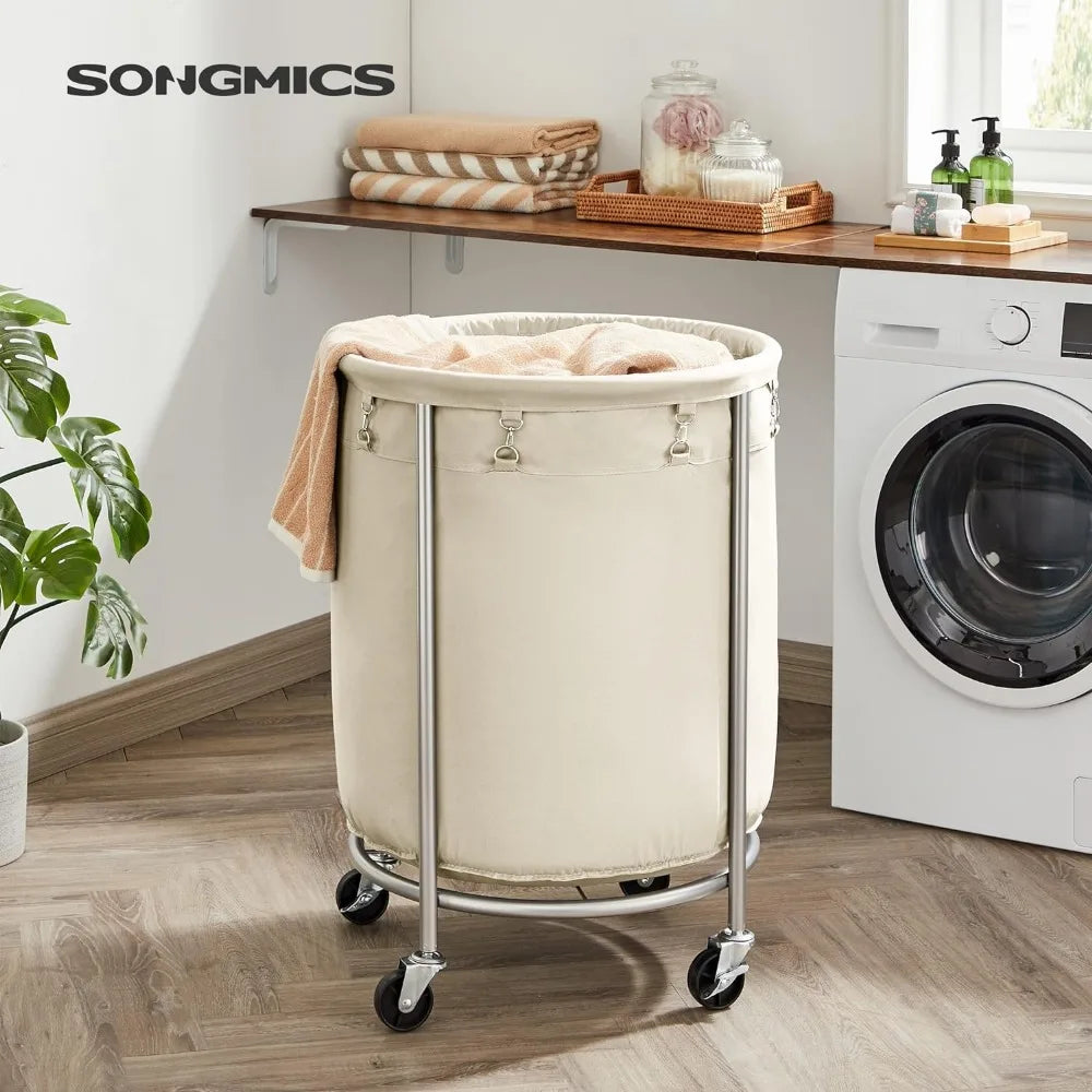 SONGMICS Laundry Basket with Wheels, Rolling Laundry Hamper, 29 Gal w/ Steel Frame and Removable Bag