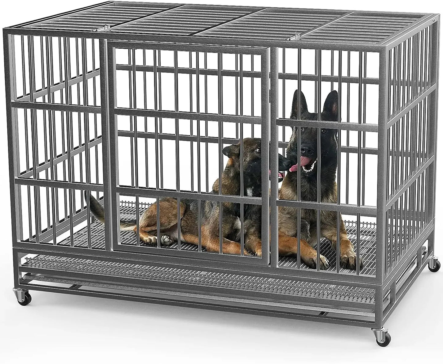 WOKEEN 48/38 Inch Heavy Duty Dog Crate Cage Kennel w/Wheels, High Anxiety Indestructible