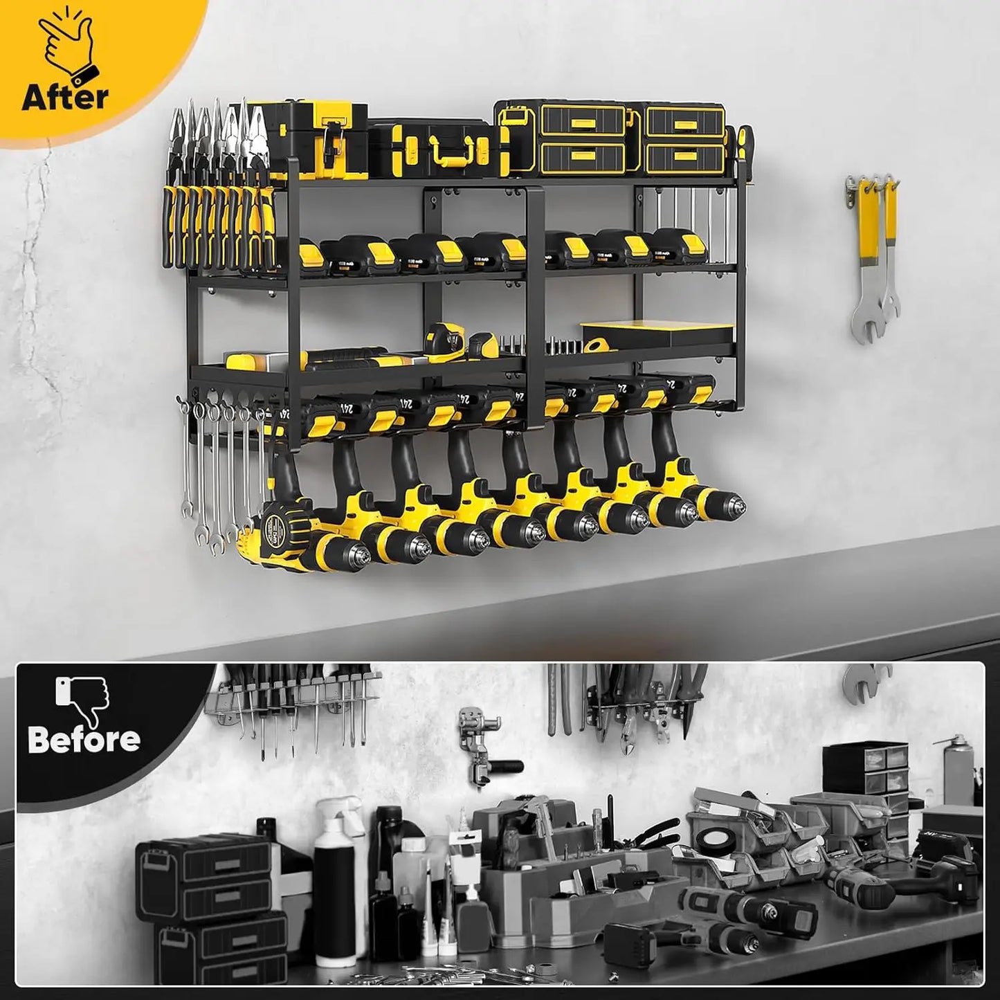 Power Tool Organizer Wall Mount Extended Large Heavy Duty Drill Holder 4Layer Garage and Storage