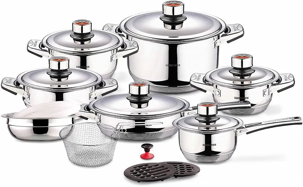 18-Piece Stainless Steel Cookware Set, Includes Induction Compatible Fry Pots, Pans, Saucepan