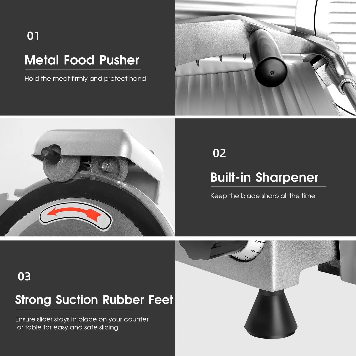 10 inch Chromium-Steel Blade Semi-Auto for Meat Cheese 240W,Silver Meat Slicer Machine