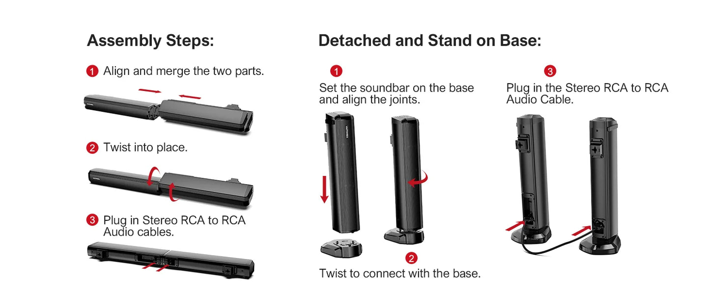 ULTIMEA 200W 4.1ch Soundbar with Subwoofer,2-in-1 Detachable Bluetooth 5.3 Soundbar for Smart TV