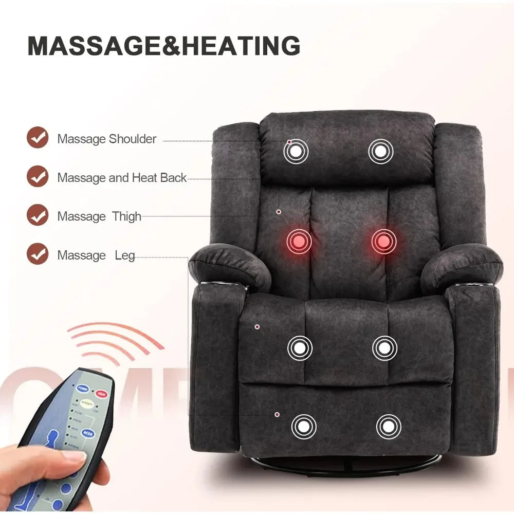 Recliner Chair Massage Rocker w/Heated 360 Degree Swivel Lazy Boy/Single Seat w/Cup Holder