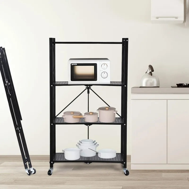 5-Tier Heavy Duty Foldable Metal Rack Storage Shelving Unit with Wheels Moving Easily Organizer