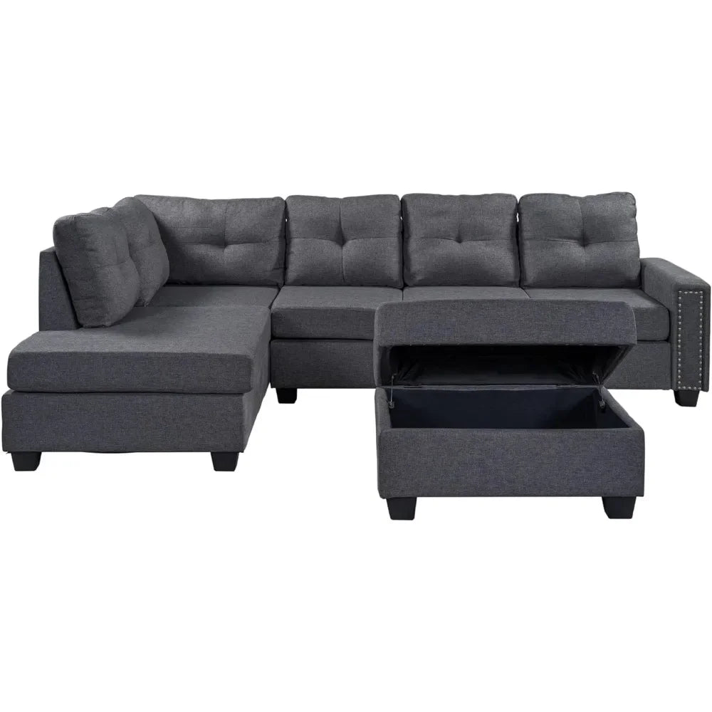 L Shape Modular Storage Ottoman & Chaise, Comfy Oversized Corner Sofa Cup Holder,Fabric