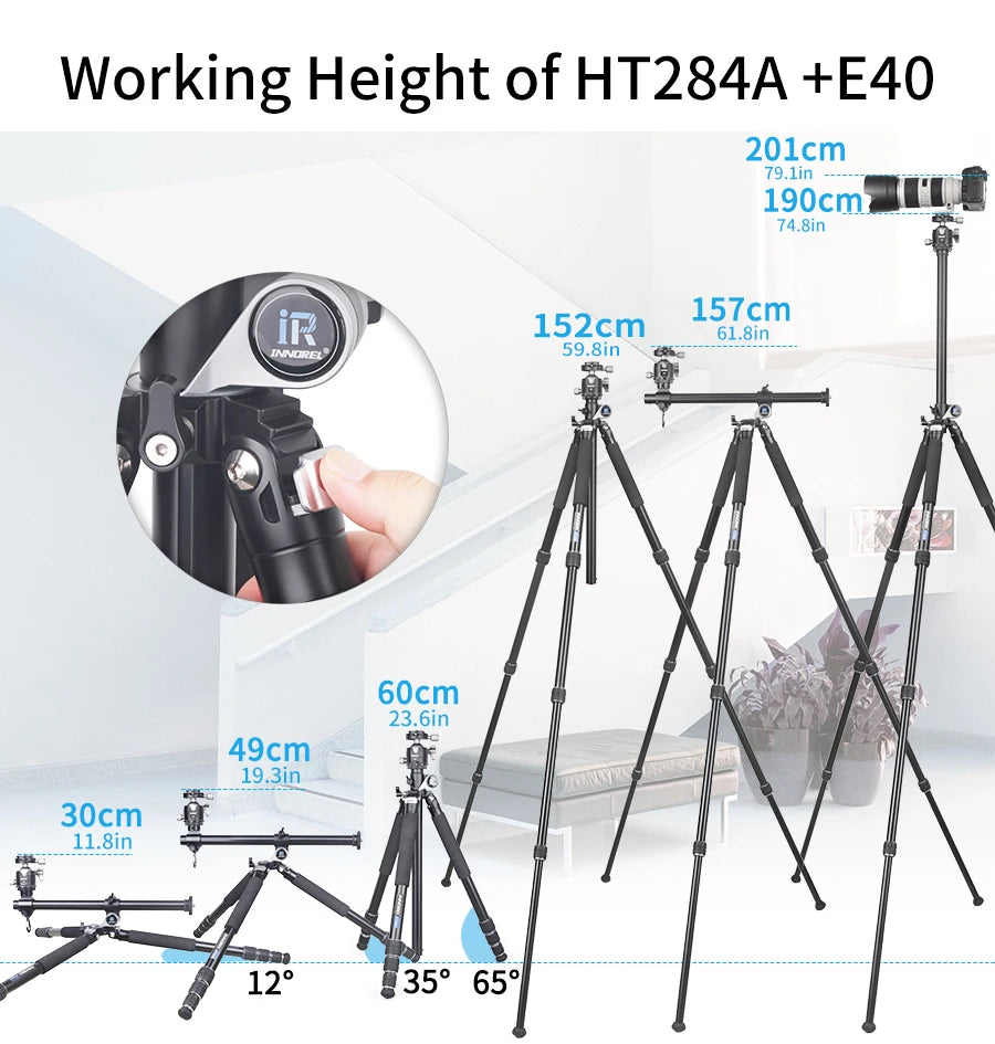 INNOREL HT284A Alloy Camera Tripod Horizontal Stand for DSLR Video Camcorder Center Column Load 20kg