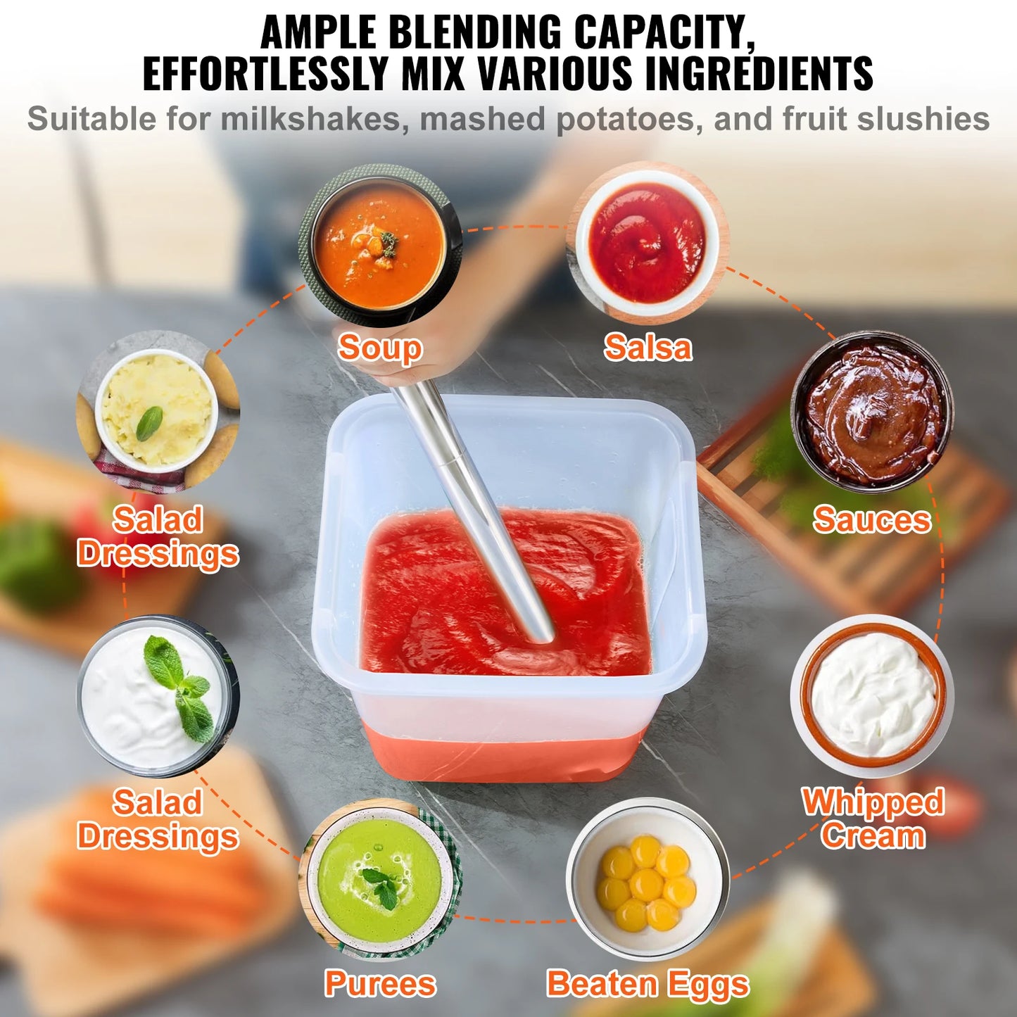 SucceBuy Blender 500 Watt Heavy Duty Hand Mixer Variable Speed Stick Mixer w/ 304 Stainless Steel