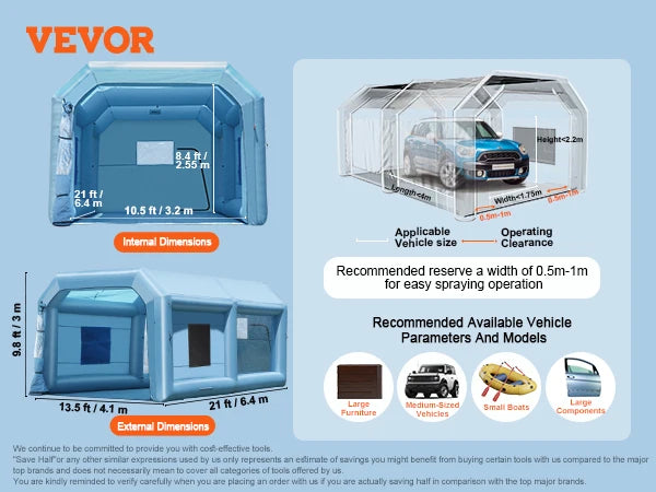 SucceBuy Inflatable Paint Booth Inflatable Spray Booth with Powerful Blowers and Air Filter System