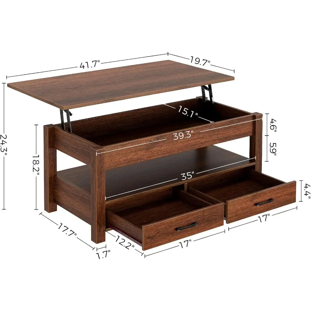 Top Rated coffee table, lift top coffee table w/drawers/retro central table w/wooden lift tabletop