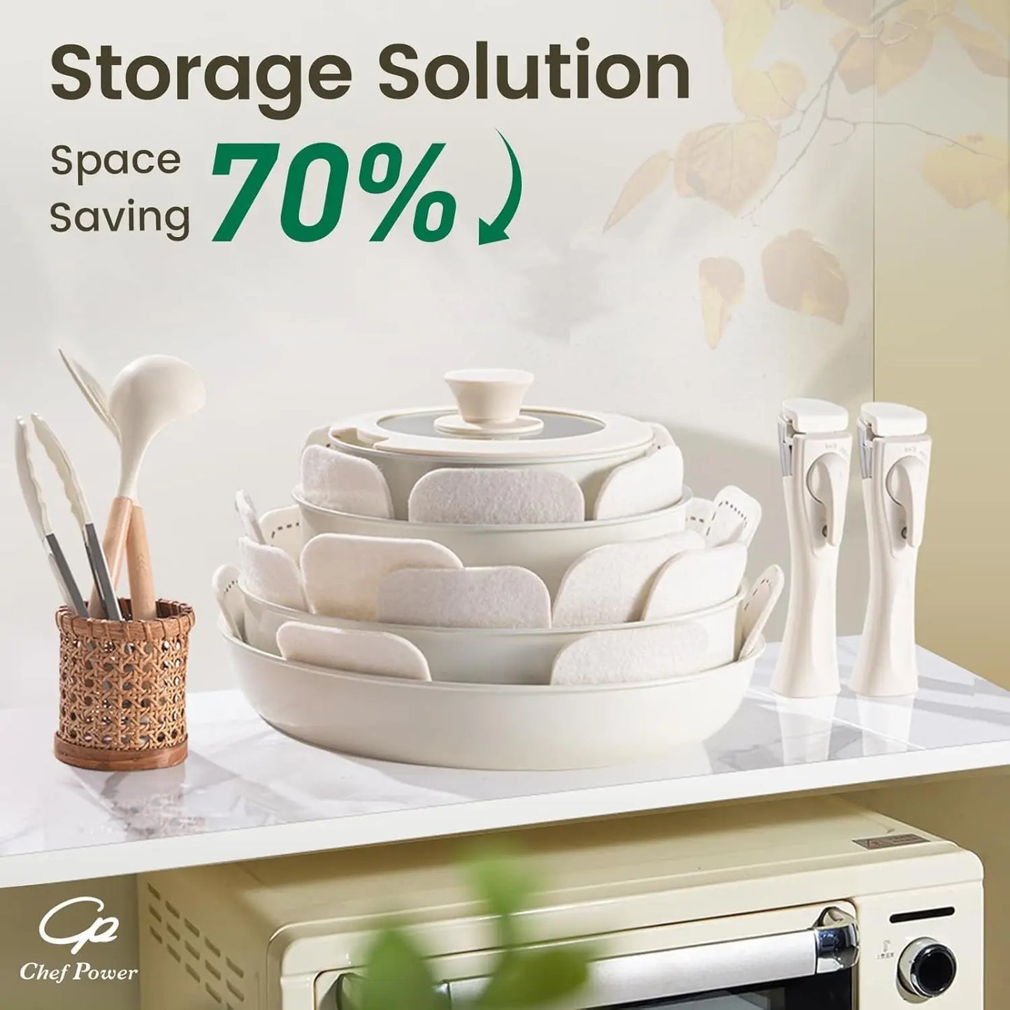 19-Piece Ceramic Nonstick Cookware Set with Detachable Handles, PFAS-Free, Induction & Oven Safe