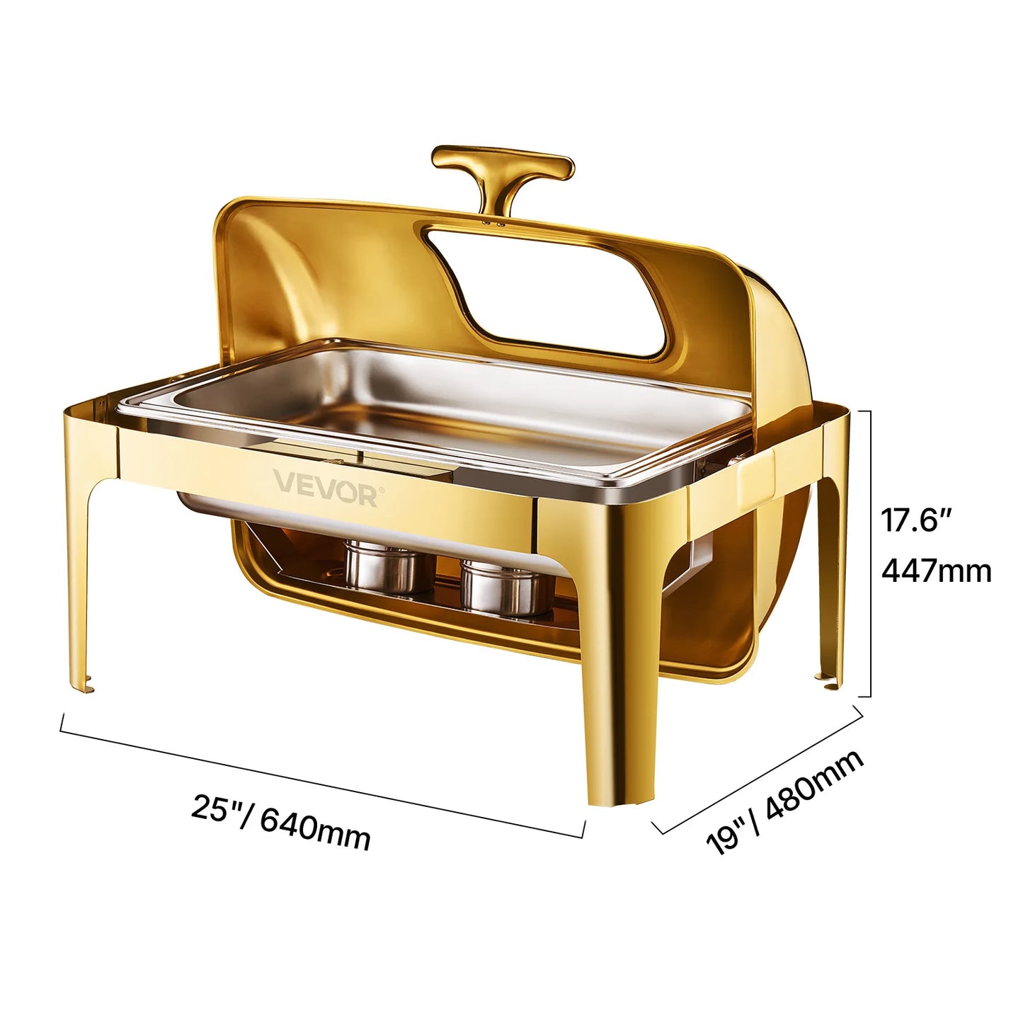 SucceBuy 9Qt Roll Top Chafing Dish Buffet Stainless Steel Chafer with Full Size Pan Visible Lid