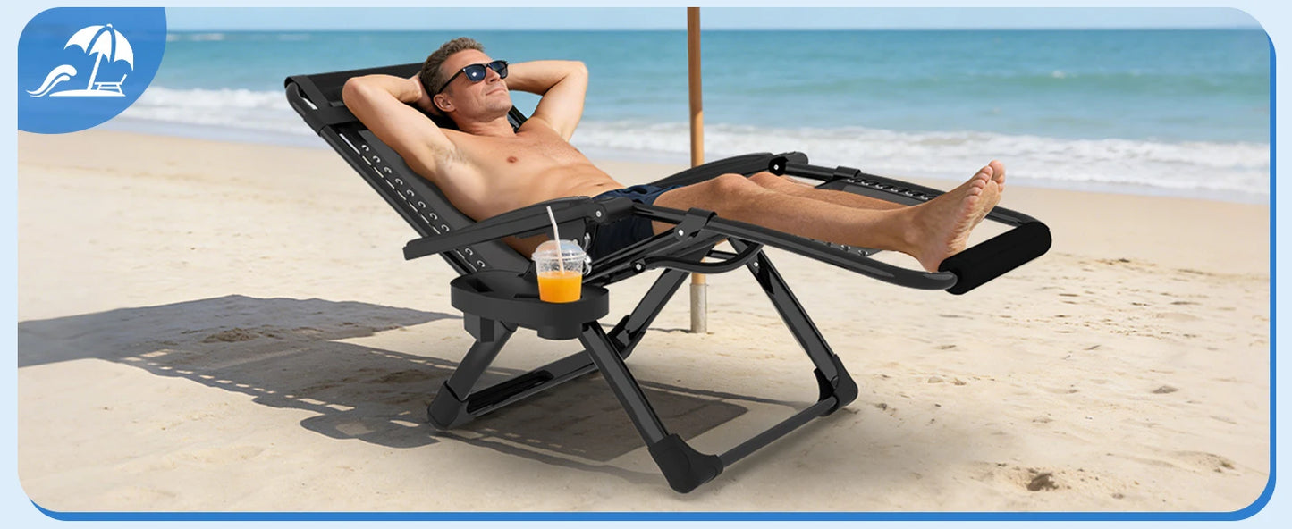 3-in-1 Zero Gravity Folding Lounge Chair, Heavy Duty Steel Frame 500LBS Weight Capacity