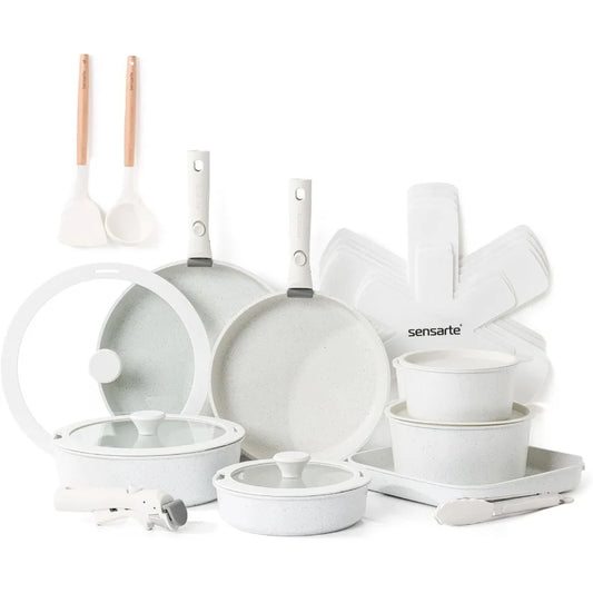 24 Piece Pots and Pans Set Nonstick Detachable Handle Cookware Induction Kitchen Cookware