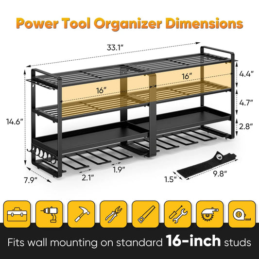 Power Tool Organizer Wall Mount, Extended Large Heavy Duty Drill Holder, 4 Layer Garage