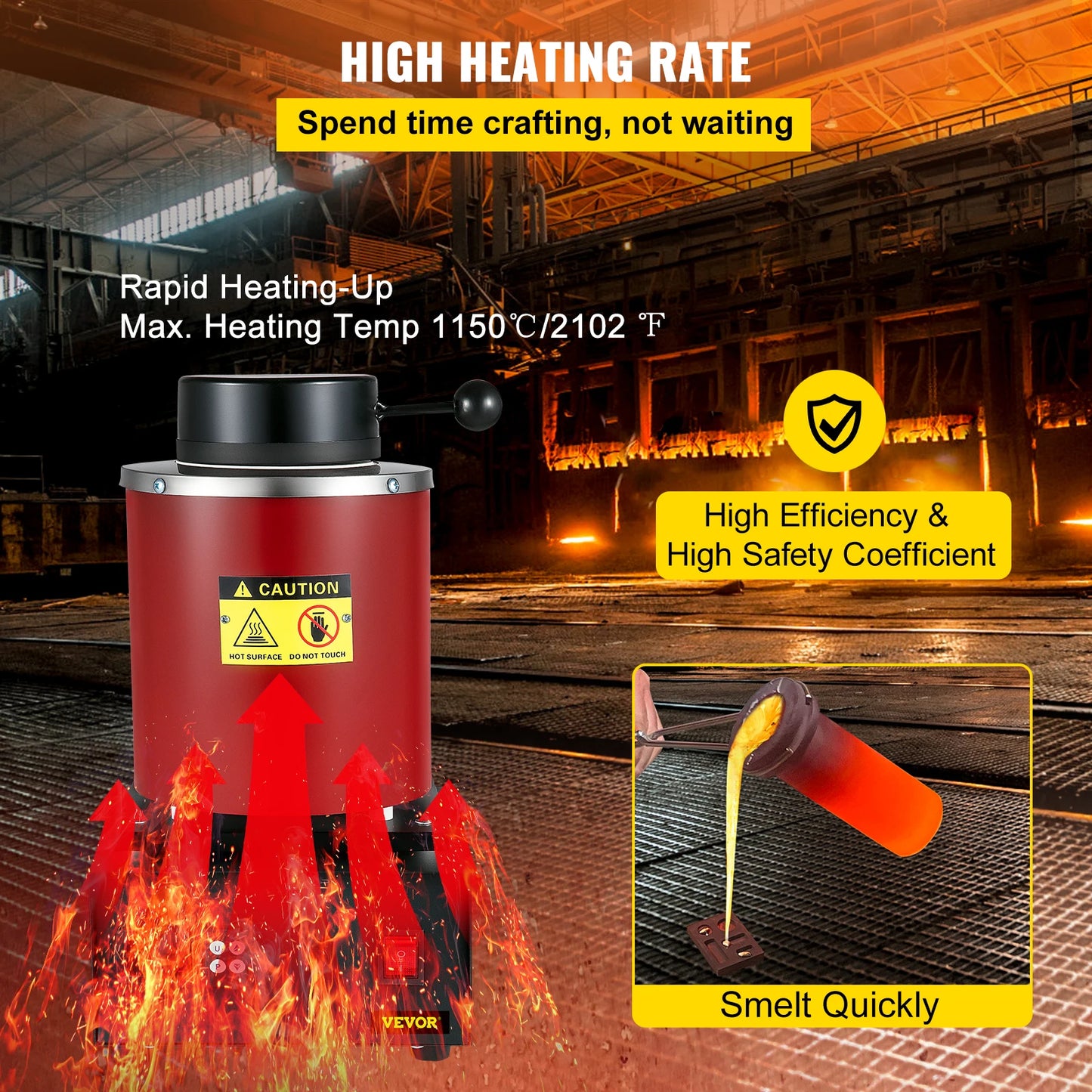 VEVOR Electric Metal Melting Furnace Casting Tool Gold Silver Aluminum Graphite Refining Crucible