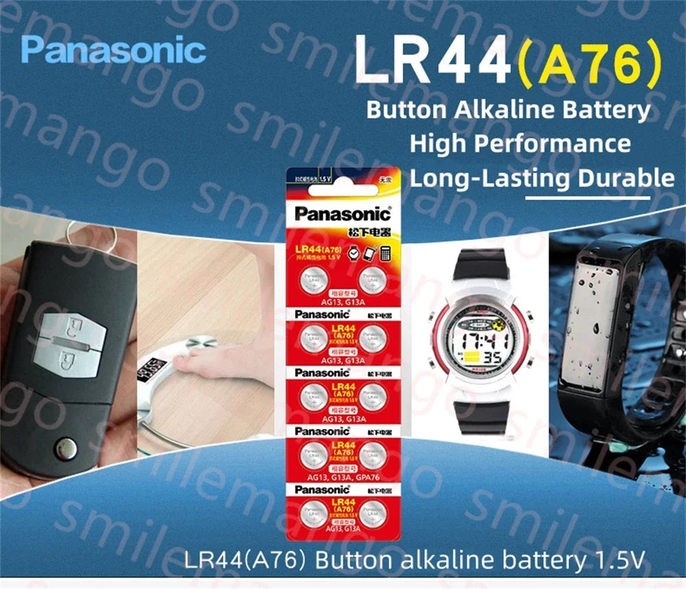 Panasonic 10-100PCS Alkaline Battery LR44 A76 AG13 LR1154 SR44 GP76 1.5V