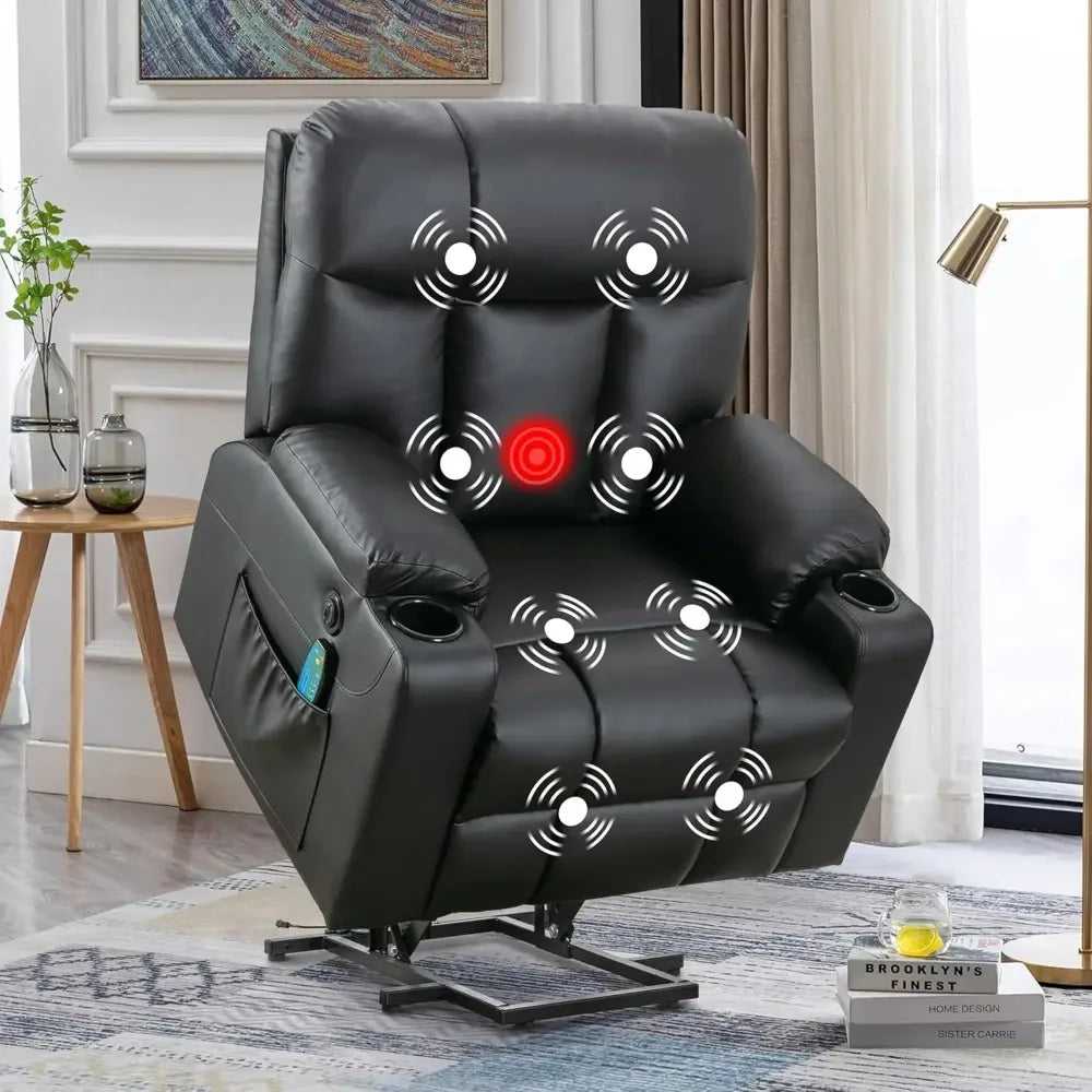 26" Extra Wide Lift Recliner Chair w/ Heat and Massage, Faux Leather Power Lift Chair Massage Chair