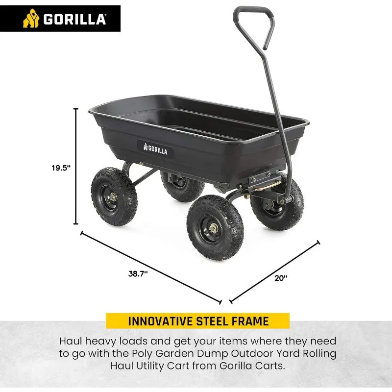 Gorilla Carts Heavy Duty Poly Utility Dump Wagon Garden Cart w/Pneumatic Tires, 4 Cu Ft - 600 lb Cap