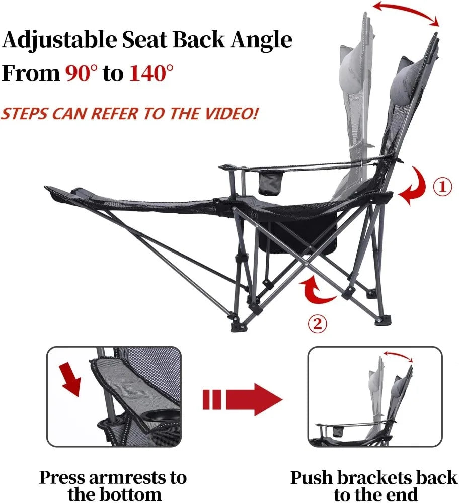 Camping Lounge Chair, Portable Reclining Camping Chair, Folding Camping Chair/Storage Bag