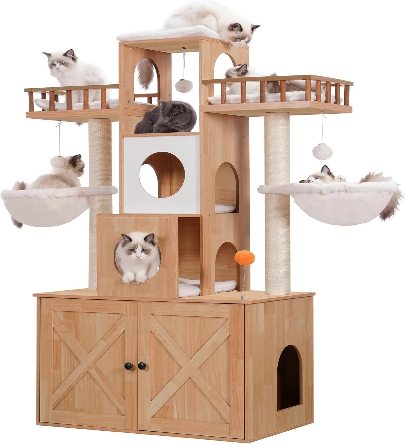 Cat Tree with Litter Box Enclosure for Indoor , Cat Tower for Large Cats 20 lbs Heavy Duty