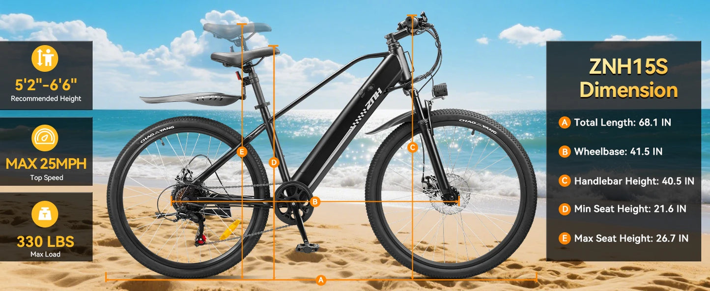 Electric Bicycle 1000W Peak Motor,48V Removable Battery Electric Bike,20MPH,7-Speed,26"Tire E-bike