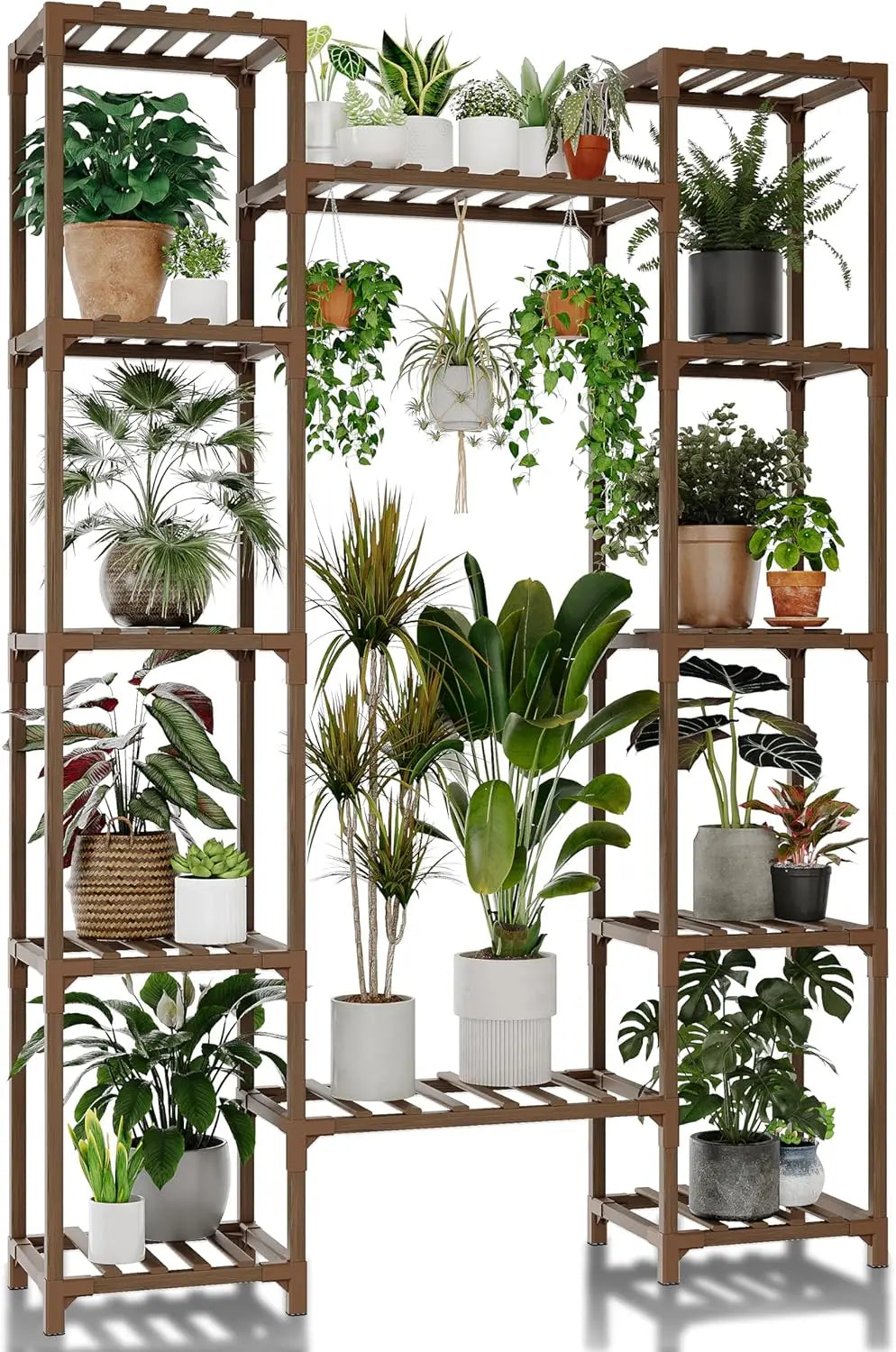 62.2" Tall Wood Plant Stand Indoor Outdoor Tiered Shelf for Multiple Pots Living Room Garden Balcony