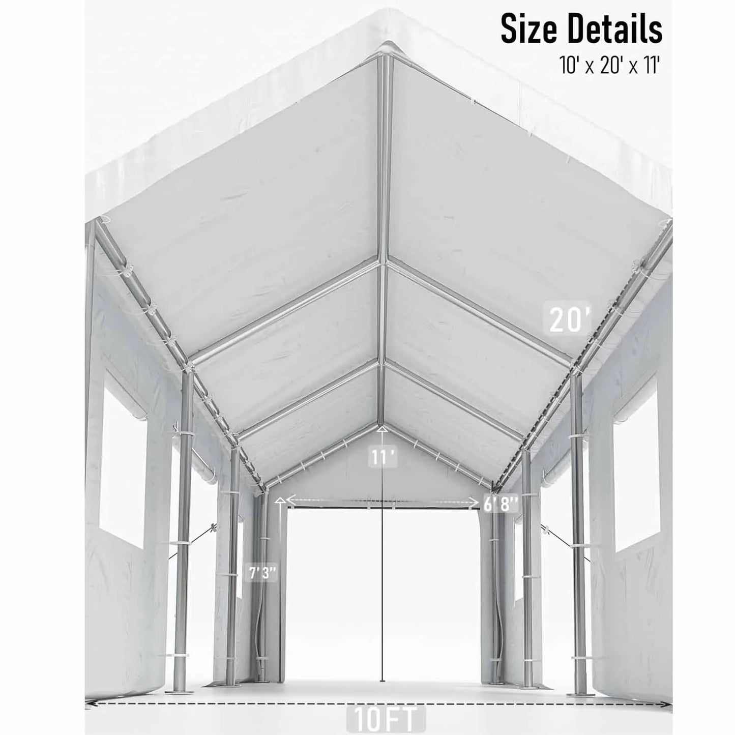 10x20 Ft Portable Garage with 180G Side Walls Front & Rear Doors Heavy Duty Waterproof Tarp Storage