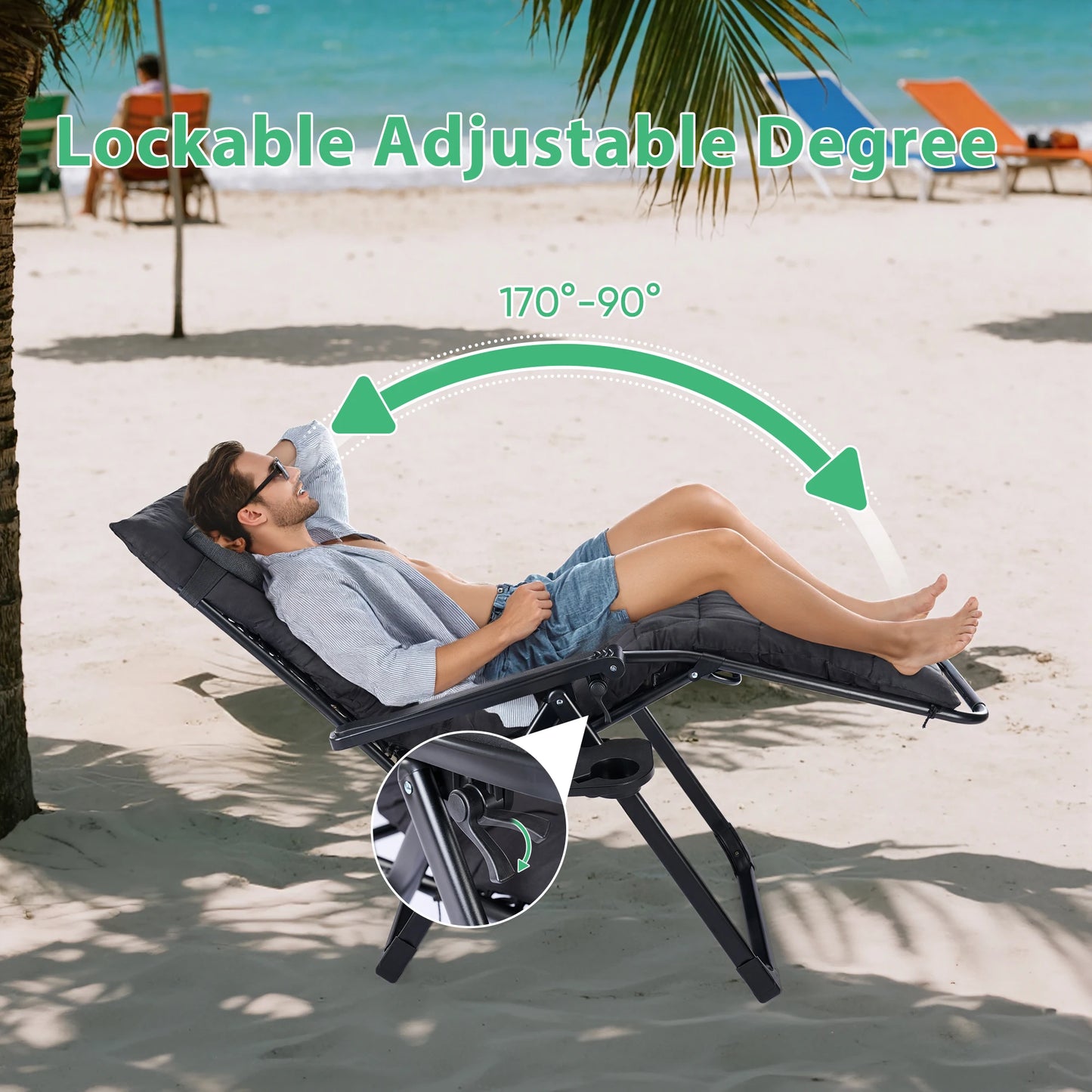 JHK Portable Zero Gravity Recliner Chairs Set of 2 Outdoor Garden Folding Lounge Chair Cup Holder