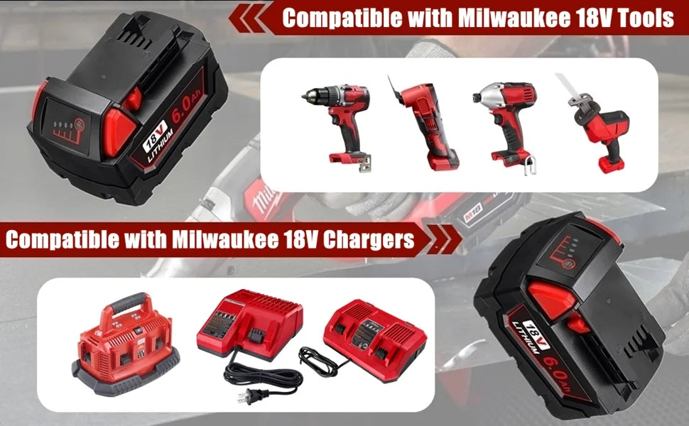 18V 6.5Ah Replacement-Milwaukee M18 XC Lithium Battery 48-11-1860 48-11-1850 48-11-1840 48-11-1820