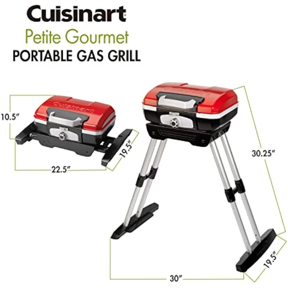 CGG-180 Petit Gourmet Portable Gas Grill with VersaStand, Red camping equipment