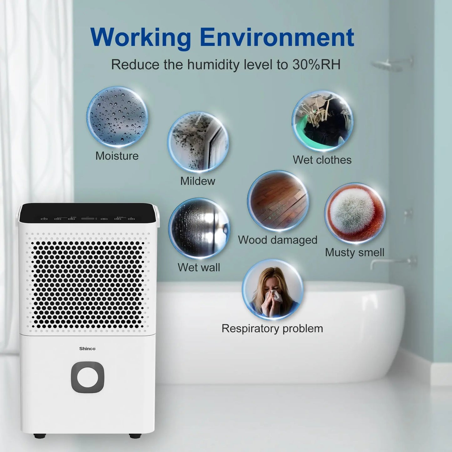 Shinco 30 Pints Dehumidifier for Home and Basements, 1500 Sq.Ft Dehumidifiers with Drain Hose