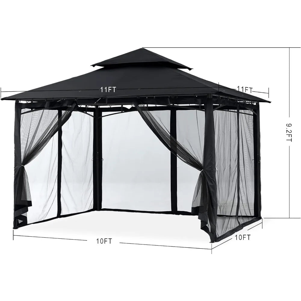 Garden Gazebo for Patios with Stable Steel Frame and Netting Walls (10x10, Black),