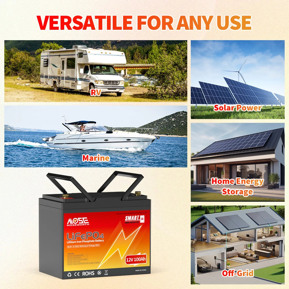 12V 24V LiFePO4 Battery w/Bluetooth 100Ah 140Ah 168Ah Lithium Iron Phosphate Battery Rechargeable