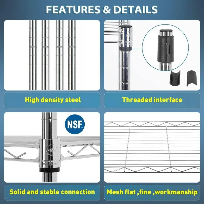 Storage Shelves 2100Lbs Capacity, 6-Shelf on Casters 48" L×18" W×72" H Commercial Wire Shelving Unit