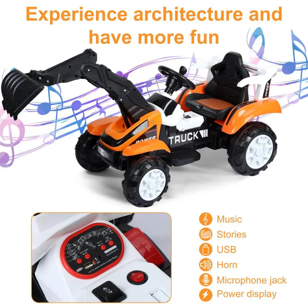 Ride on Excavator, Battery Powered Digger, Forward & Backward, Motor Arm, Music Sounds