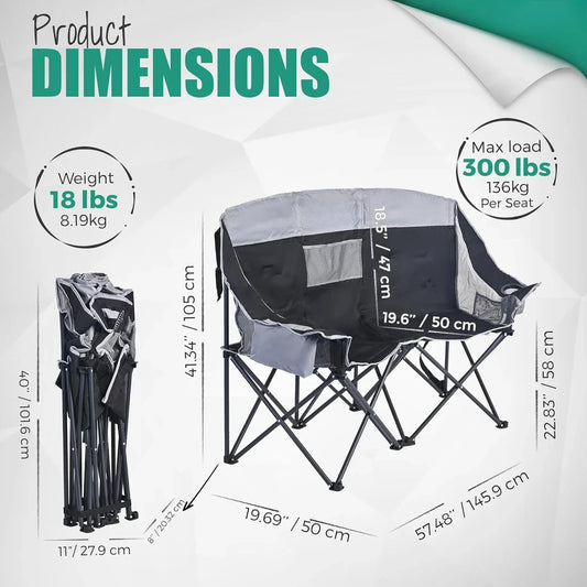 Folding Double Camping Chair, Oversized Loveseat Chair, Heavy Duty Portable/Foldable Lawn Chair