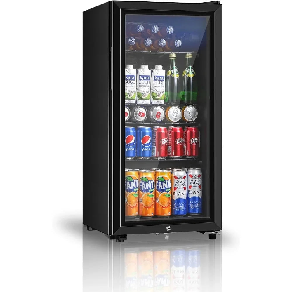 3.2 Cu.ft Mini Fridge with Double Glass Door, Cooler for Soda, Beer or Wine for Home, Office, Adjustable Removable Shelves