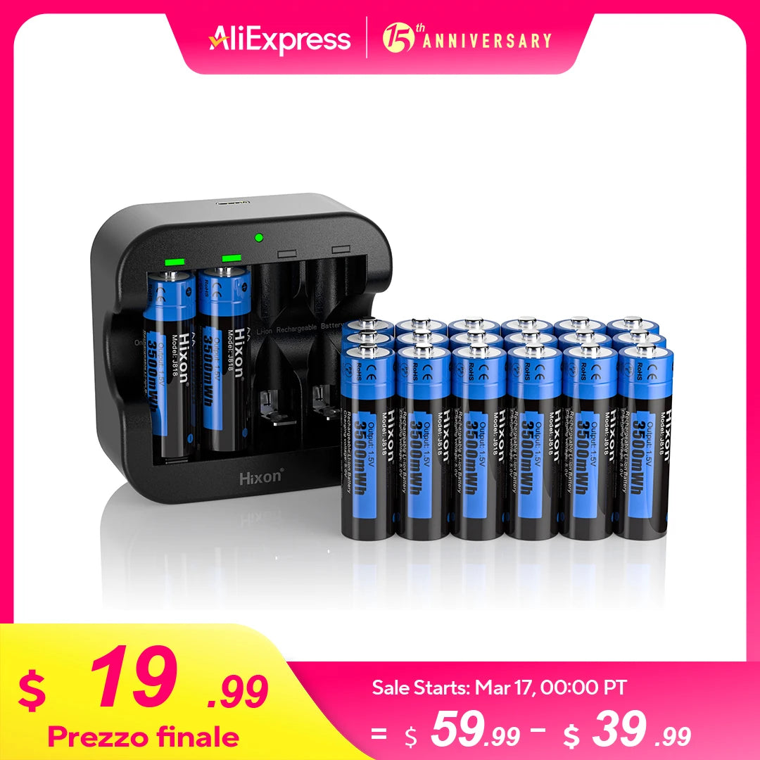 Hixon aa 1.5V Li-ion Rechargeable Battery 3500mWh 1.5V Lithium AA Rechargeable Batteries 1.5v AA